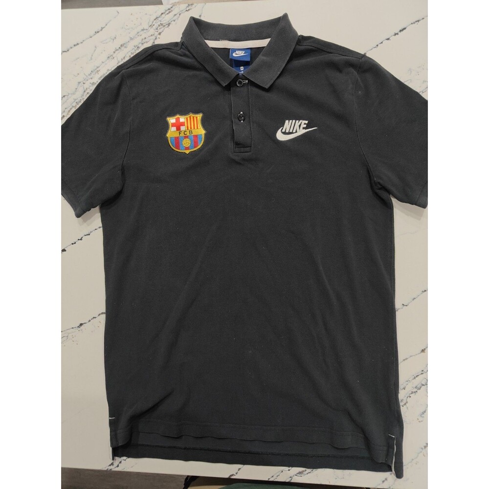 Nike FC Barcelona Mens Polo Shirt Medium Black Crest Soccer Football